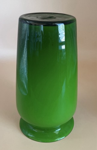 Green Glass Vase With White Interior 6 1/4" tall - Picture 2 of 5