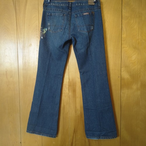 HINT JEANS JUNIORS SIZE 9 BLUE EMBROIDERED DISTRESSED FLARED LEG JEANS - Picture 8 of 8