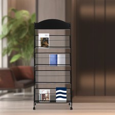 4-Tier Metal Wheeled Magazine Rack Newspaper Brochure Storage Display Stand