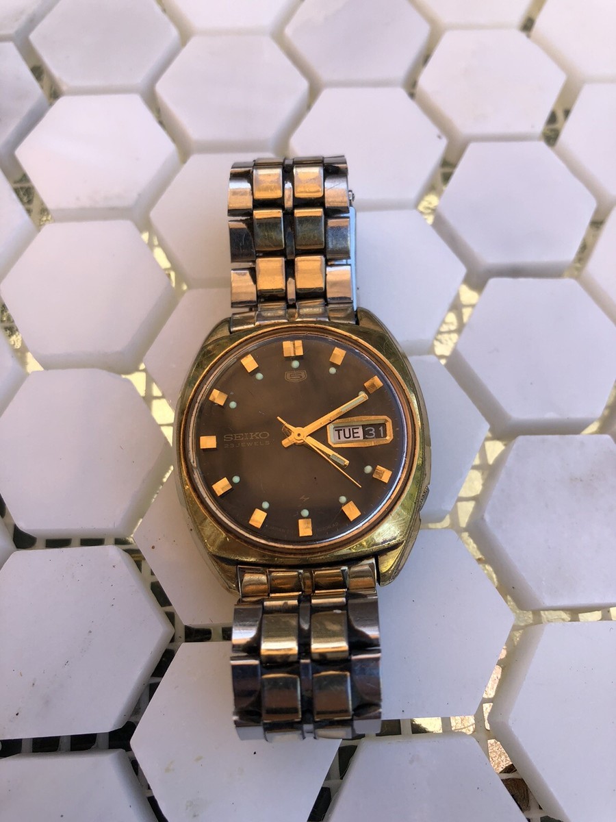 SEIKO 5 セイコー5 AUTOMATIC 21 JEWELS SEIKO 5 Automatic Silver tone 21 Jewels Day Date Mens Watch