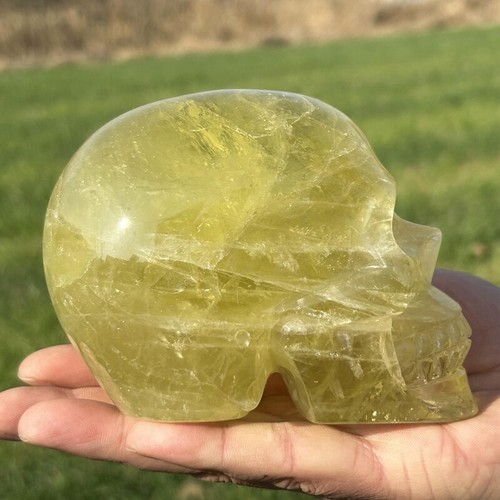 2.55LB Natural Citrine Skull Hand Carved Quartz Crystal Reiki Skull Healing - Picture 15 of 20