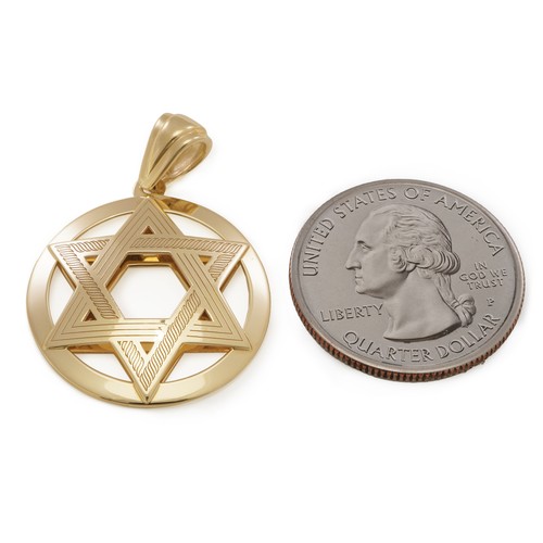 Ineinandergreifender Davidstern runder Anhänger mit Mustern 14K Gold Judaica Schmuck - Bild 4 von 7