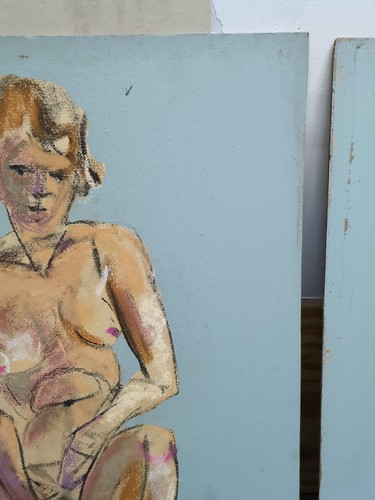 2 Vintage John Huszer 1913-83 figure study 1960 female nude form paintings mcm - Picture 4 of 13