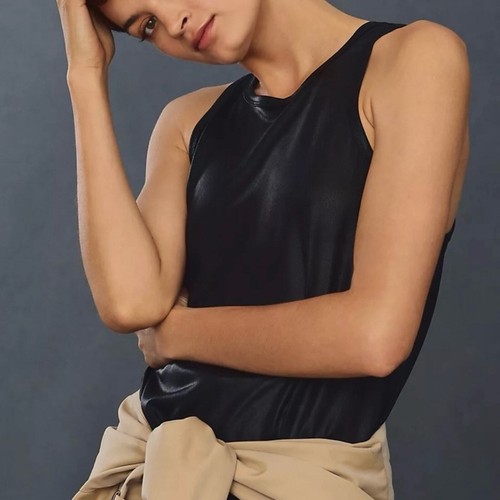 NWOT Anthropologie Porridge Shine Racerback Tank Top Sheer Metallic Black Small - Picture 6 of 16