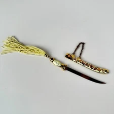 Vintage Chinese Cloisonne Miniature Kungfu Sword Letter Opener Tassel white
