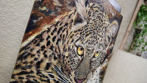 Leopard Panthera ORIGINAL Acrylic Painting on Canvas Panel, 10x10 In Signed - Picture 4 of 8