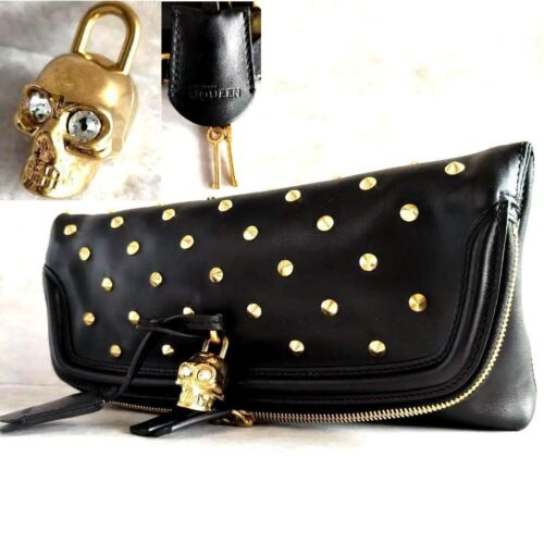 Alexander McQueen black Leather with studs clutch handbag Japan Used Excellent+ - Picture 2 of 19