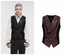 Devil Fashion Men Black Red Gothic Retro Gorgeous Jacquard Party Waistcoat For