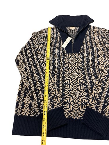NUEVO CON ETIQUETAS J.Crew Suéter Fair Isle Lana de Cordero Media Cremallera Azul Marino Profundo Madera de Haya Pescador L - Imagen 3 de 8