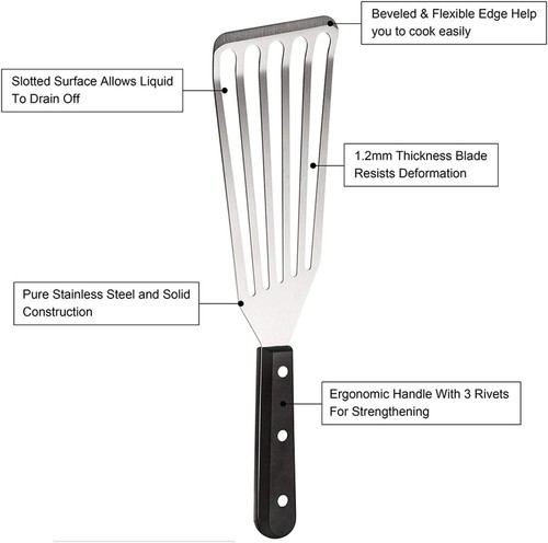 2-Piece Stainless Steel Fish Spatula - Slotted Turner for Flipping & Grilling - Picture 3 of 7