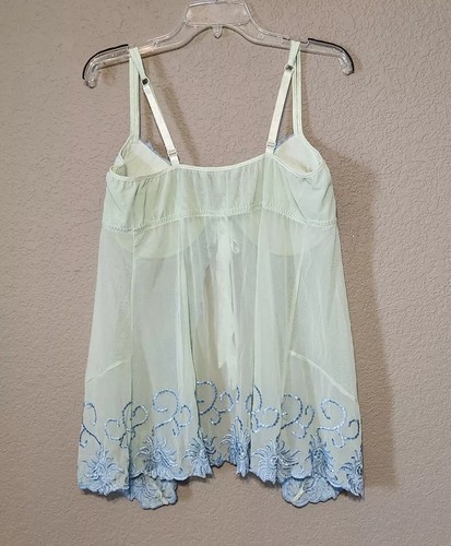 Cacique Babydoll Chemise Embroidered Sheer Green Blue Lingerie Woman Size 18/20 - Picture 3 of 8