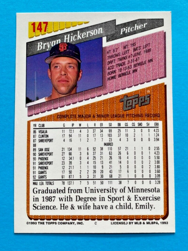 1993 Topps Baseball Card #1-#199. Pick what you need to complete your set. - Picture 251 of 337