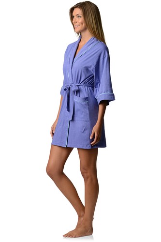 Casual Nights Womens Jersey Cotton Knit Bridesmaid Lounge Kimono Short Bath Robe - Picture 11 of 17