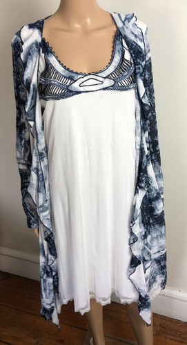 Anthropologie Dolce Vita Stretch Knit Jersey Dress Sz 10 Blue White Boho Artsy - Picture 4 of 11