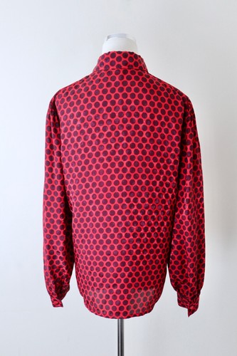 Vintage 1990s Louis Feraud Button Down Blouse Long Sleeve Collared Polka Dot Red - Picture 7 of 11