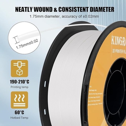Kingroon High Speed PLA 3D Printer Filament 1.75mm Rapid Filament 1kg | White - Picture 4 of 4