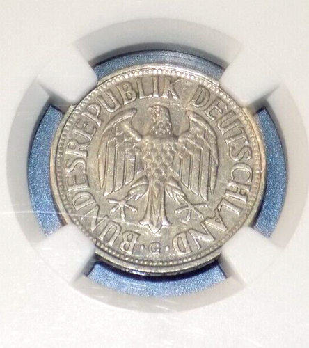 1955G Germany 1 Mark NGC AU55 ABOUT UNCIRCULATED KEY DATE GERMAN KM-110 1M COIN - Picture 2 of 4
