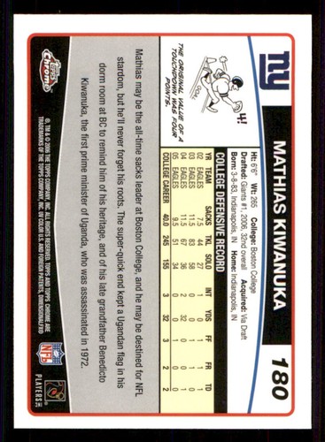 2006 Topps Chrome #180 Mathias Kiwanuka RC - Picture 2 of 2