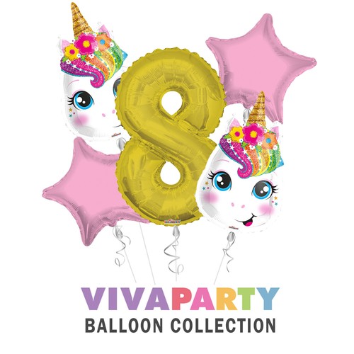 Unicorn Face Party Supplies Balloon Bouquet Select from Age 1 to 9 - Picture 9 of 10