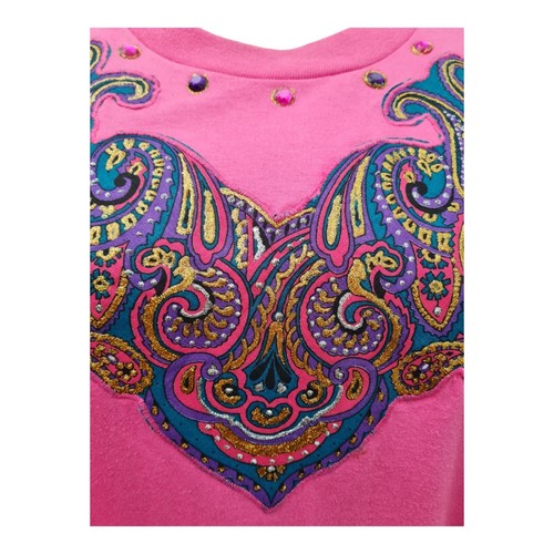 Hanes Heavyweight Womens Pink Embordered T-Shirt Beaded Tasselled Size XL - Picture 3 of 11