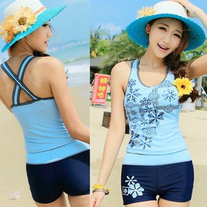 Plus-size-M-4XL-Women-sport-conservative-swimsuits-ladies-tankini-boxer-swimwear