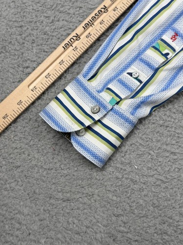 Robert Graham Shirt Mens Medium White Green Striped Geometric Flip Cuffs Preppy - Picture 23 of 24