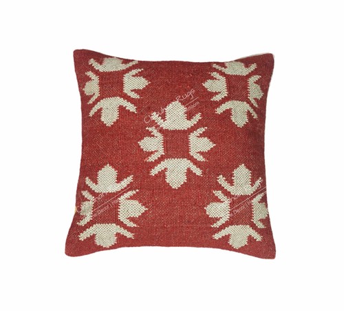 4 Set of Handwoven Wool Jute Cushion Cover 18"x18" Boho Room Decorative Pillow - Picture 5 of 7