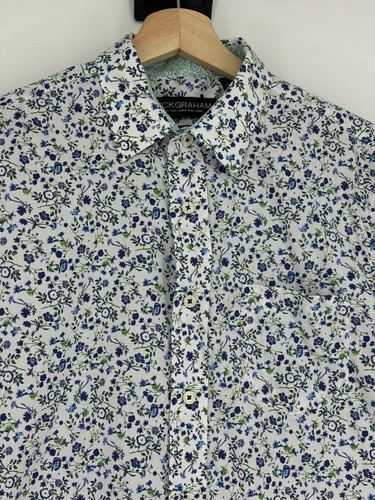 Nick Graham White Blue Green Floral Modern Fit Stretch Shirt Men's Size Medium - Picture 5 of 10