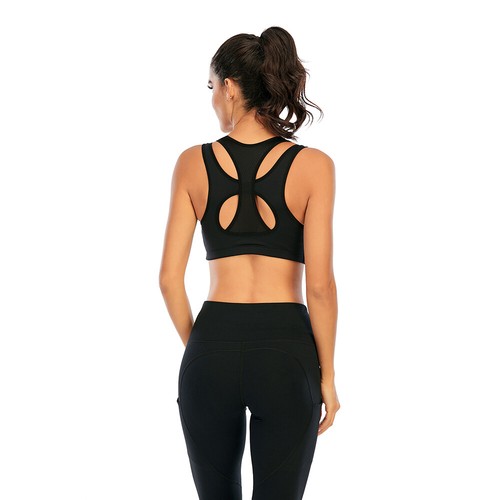 Womens High Impact Yoga Sports Bra Double Cross Back Mesh Hollow Fitness Vest - Bild 6 von 15