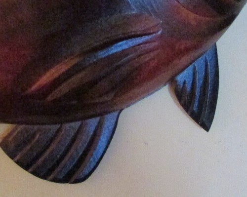 Pesce Scultura in legno Artigianato made Seicelle Medio - Foto 6 di 7