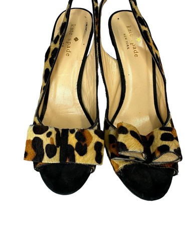 Kate Spade Leopard Calf Hair Peep Toe Slingback Heels Size 7B - Picture 8 of 12