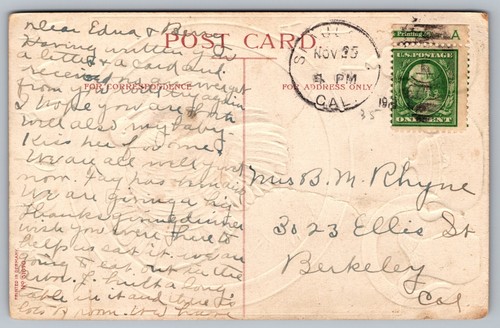 Postkarte: Thanksgiving, geprägt, vergoldet, #51670, Ellen H. Klatschsattel, veröffentlicht 1918 - Bild 2 von 2