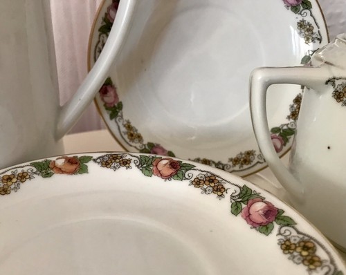 Raccolta Porcellana Antica Residui Servizio Caffè Rose Scatola Legatura Monogramma TD - Foto 5 di 24