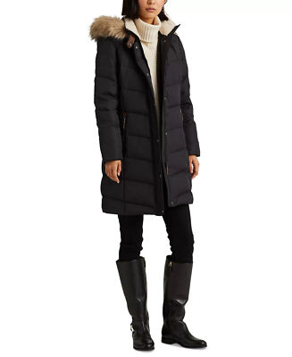 セール！Ralph Lauren Faux-Fur-Trim Hooded Jacket down coat Ralph Lauren Hooded Faux Fur Trim Down Puffer Coat