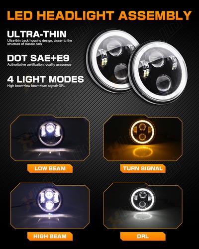 XWQHJW Black 5-3/4" 5.75 LED Headlight High Low Beam for Motorcycle Bike - Imagen 6 de 12
