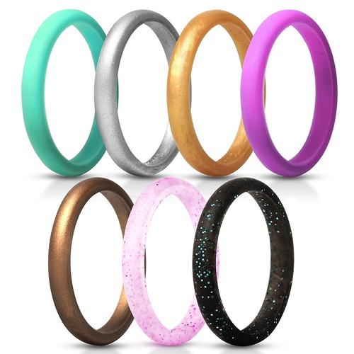 7Pcs Womens Stackable 2.5MM Rubber Silicone Wedding Ring Bands Comfort Fit #5-10 - Bild 1 von 17