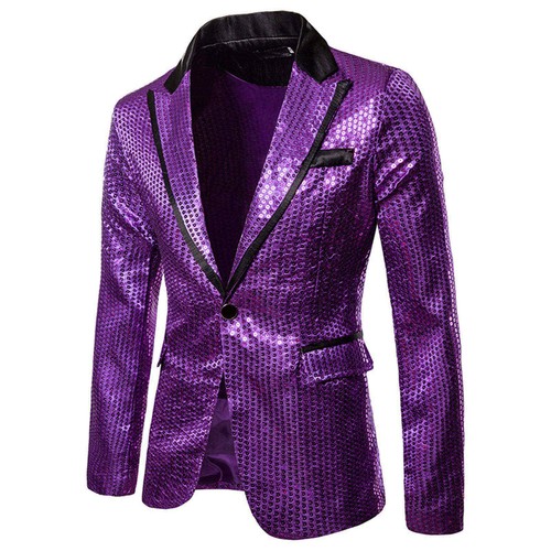Men's Sequins Suit Party Dance Blazer Jacket Bling Coat Performance Costume - Picture 5 of 18