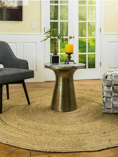Jute Round Rug Reversible Braided Area Rag Rug Hardwood Floors Woven Fabric - Picture 4 of 12