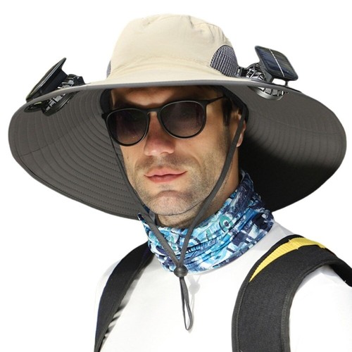 Wide Brim Men's Sun Hat Solar Charging Bucket Hat New Fishing Hat Outdoor - Afbeelding 14 van 20