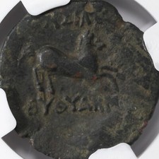 Euthydemus I AE Double-Unit Kingdom of Bactria Bronze Horse Coin - NGC VF