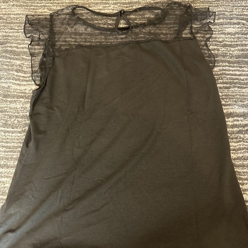 Transparentes Top Damen XL Bluse Schwarz Ärmellos Rüschen Sommer Tupfen Shirt Neu - Bild 8 von 8