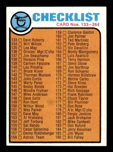 1973 Topps Baseball #264 Checklist (133-264) NM