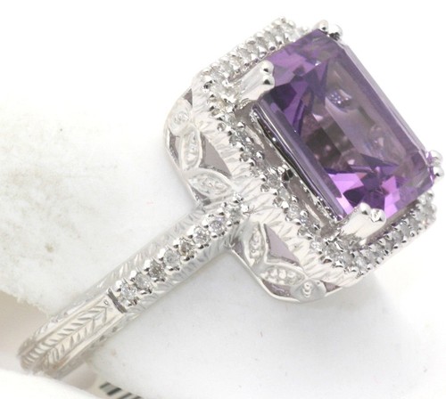 4,50 Karat Smaragdschliff Amethyst Diamant Ring 14 Karat Weißgold Neu in Box - Bild 2 von 5