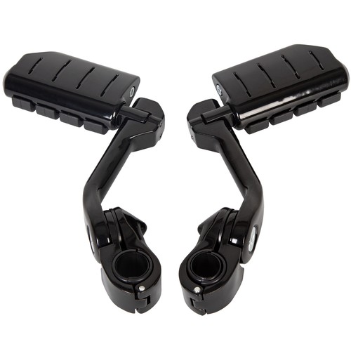 1-1/4" Engine Guard Long Angled Black Highway Foot Pegs Mount For Harley Touring - Picture 9 of 16
