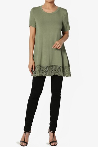 TheMogan Sleeveless / Short Sleeve Floral Lace Hem Stretch Jersey Tunic Top - 第 73/127 張圖片