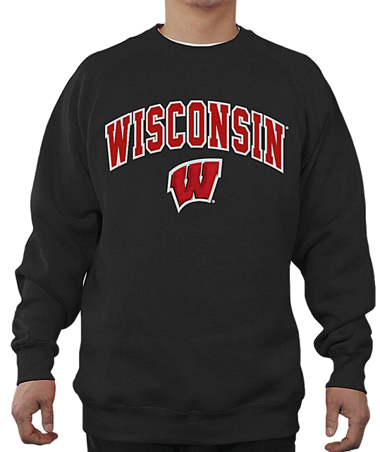 Wisconsin Badgers Mens Black Embroidered College Classic Crewneck