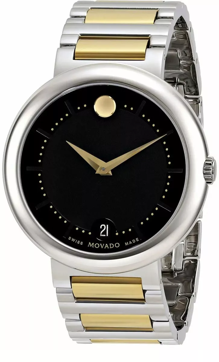 NEW Movado 0606588 Concerto Silver Gold Tone Black Dial Men s Watch