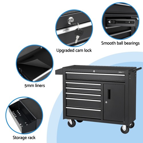Giantz 6 Drawer Tool Box Chest Cabinet Toolbox Storage Garage Organiser Wheels - Picture 7 of 8