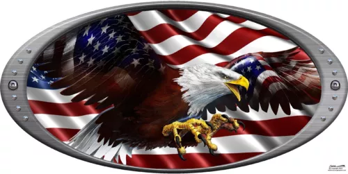 American flag flying eagle oval decal hood Camper RV motor home mural graphic