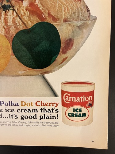 Carnation Ice Cream 1966 Life Print Add 10.5X13.5 Polka Dot Cherry Sundae - Picture 3 of 3